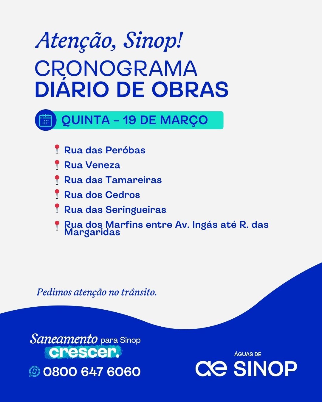 📢 Cronograma de obras — Quinta-feira, 19 de março