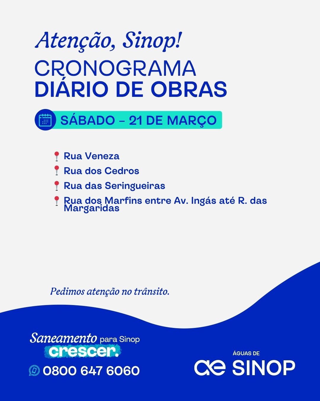 📢 Cronograma de obras — Sábado, 21 de março
