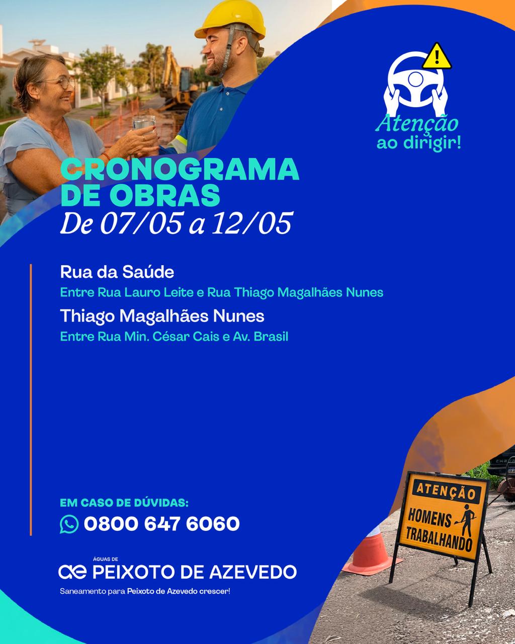 Cronograma de obras em Peixoto de Azevedo