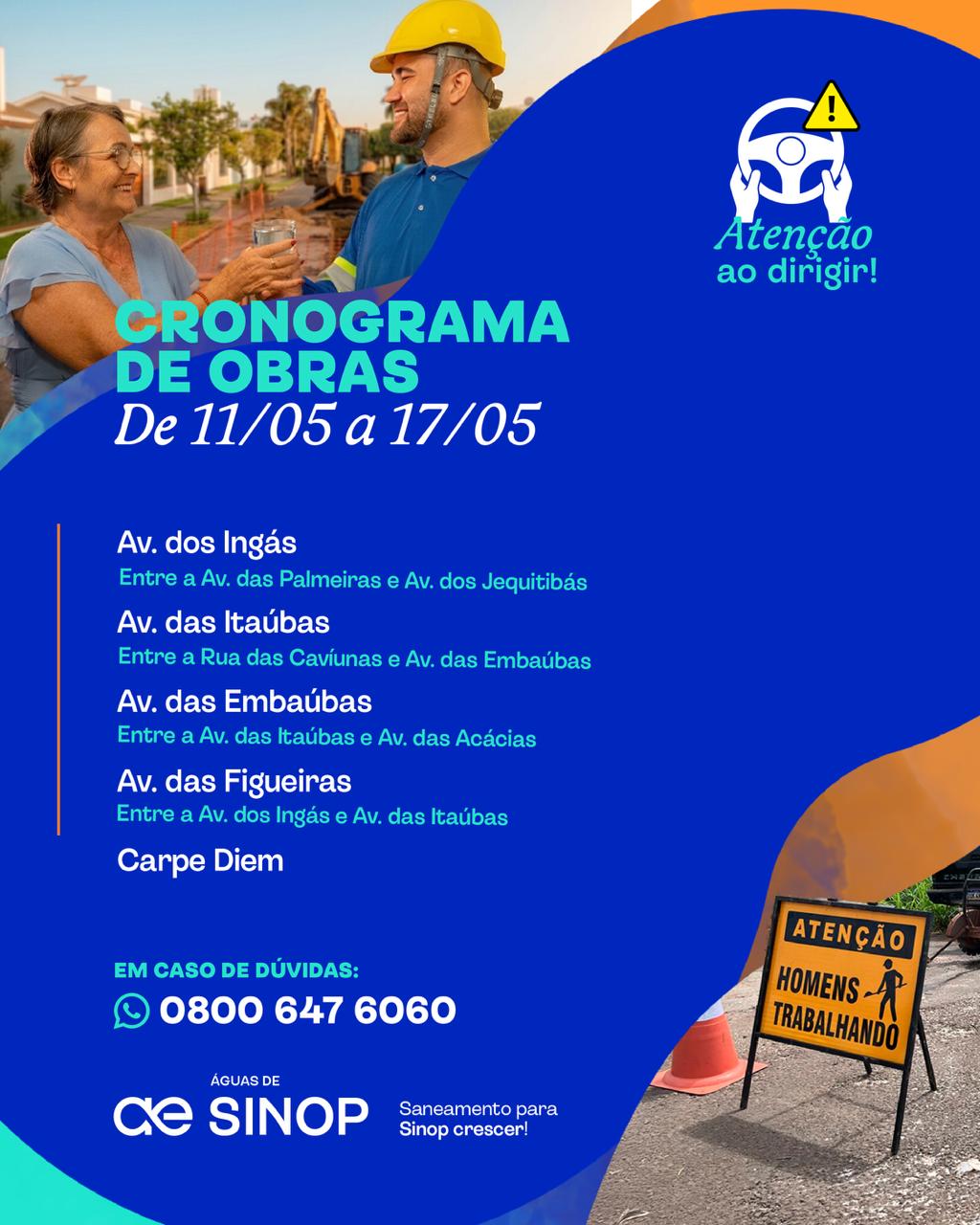 Cronograma de obras da semana em Sinop