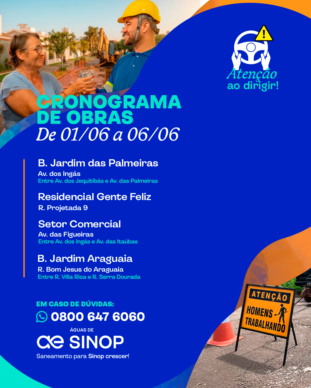 Cronograma de obras em Sinop – 01/06 a 06/06