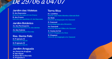 Cronograma de obras em Sinop – 29/06 a 04/07